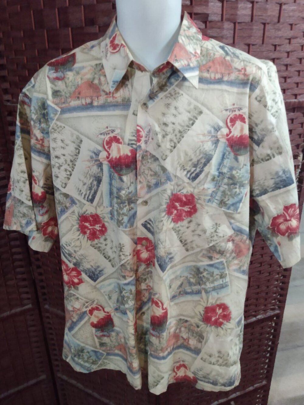 Vintage Pierre Cardin Hawaiian Shirt Cocktails Flowers Large Floral